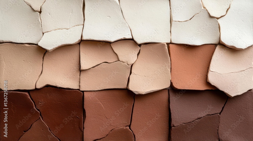 Aufkleber Abstract mosaic tiles in various shades of brown, beige, and red with textured surface creating a pattern