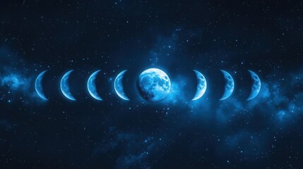 Phases of the Moon Displaying Celestial Beauty Against Starry Night Sky Background