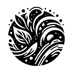 Celestial Bloom: A Dotwork Circle of Leaves, Water, and Cosmic Elements