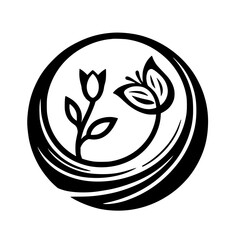 Fototapeta premium Minimalist Floral Emblem: Black & White Circle of Nature