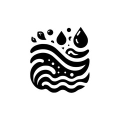 Abstract Water Elements: Monochrome Wave, Drops, and Leaves Design