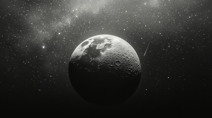 Spectacular View of the Moon in a Starry Night Sky with a Cosmic Atmosphere