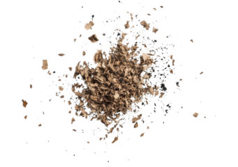 pile of wood shavings on white background.