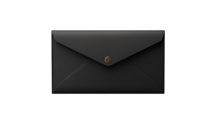 A black envelope with a brass button on a black background