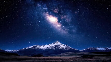 Starlit Night Over Majestic Mountain Under the Expansive Milky Way Galaxy in the Wilderness