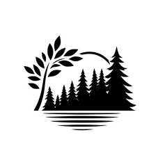 Obraz premium Monochrome Forest Silhouette: Serene Nature Emblem