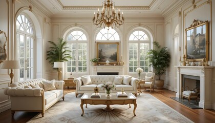 Obraz premium Elegant French Classic Living Room Mockup