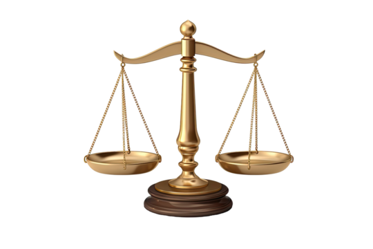 Scale of justice 3D icon in cartoon plastic style minimal on transparent background