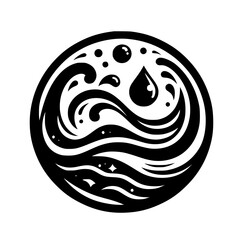 Abstract Water Circle: Monochrome Waves, Drops, & Bubbles