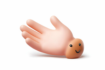 3D Cartoon Hand with Open Palm and Smiling Face Isolated on White Background