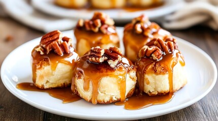 Delicious Warm Flaky Pastries Soaked in Caramel and Pecans on a Tempting Plate for Dessert Lovers