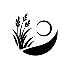 Wheat Field Sunrise: Minimalist Monochrome Emblem