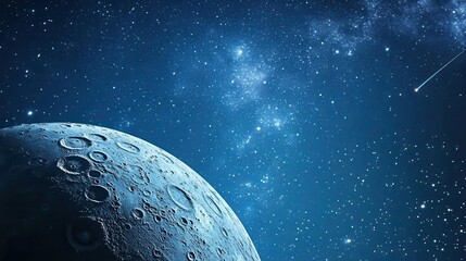 Stunning View of a Moon Surrounded by a Starry Night Sky and Shimmering Galaxy in Space