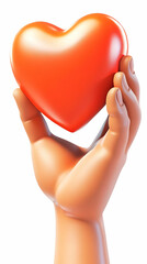 3D Rendered Hand Holding a Red Heart Symbol Isolated on White