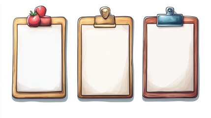 clipboard with blank white paper isolated,cartoon illustration style