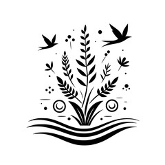 Minimalist Nature: Birds, Plants, and Water in Black and White