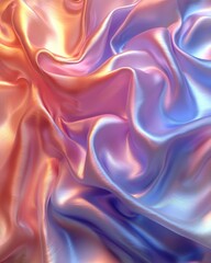 Fototapeta premium A 3D render unveils an abstract fashion background, where iridescent pink and blue drapery gracefully floats and waves against the backdrop of a pristine white canvas. A silk textile, infused 