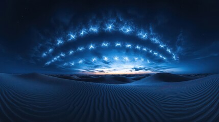 Starry Night Sky Over Dunes at Sunset in an Expansive Desert Landscape