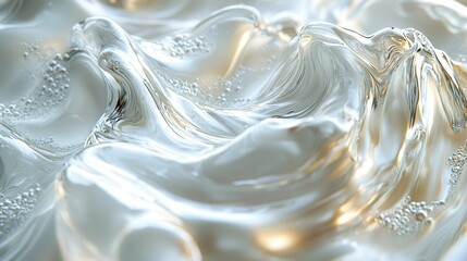 A backdrop of swirling, wavy glass shapes, reminiscent of liquid mercury, casts an ethereal glow, inviting contemplation and creativity. 