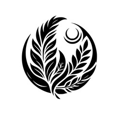 Monochrome Botanical Emblem: Lunar Leaf Design