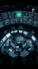 Control Room Team Monitors Screens Analyzing Data Digital Information Photo