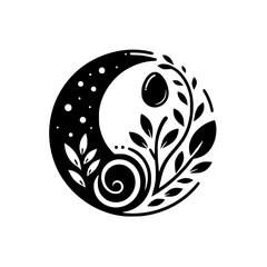 Yin Yang Harmony: Lunar & Floral Emblem