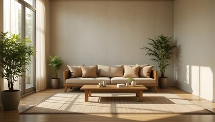 Japandi Zen Living Room Mockup
