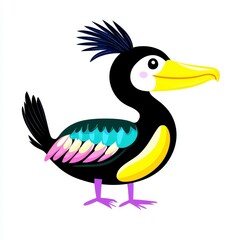 Cheerful Cartoon Bird with Vibrant Plumage on White Background