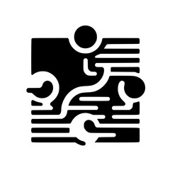 Interconnected Abstract: Black and White Puzzle of Paths and Shapes