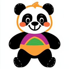 Fototapeta premium Cheerful Cartoon Panda Illustration with Orange and Purple Outfit