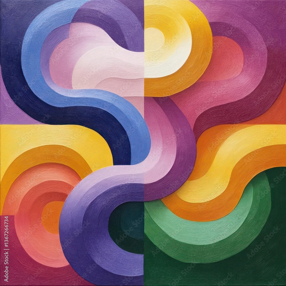 Aufkleber Abstract mosaic of swirling color blocks with curved lines creating an intricate pattern