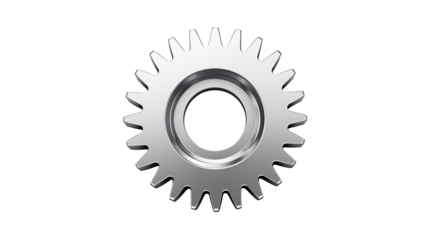 Isolated single silver gear on a plain black background view