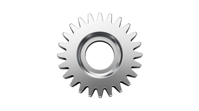 Isolated single silver gear on a plain black background view