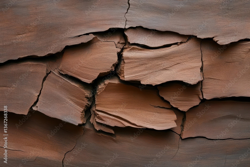 Poster close up of cracked rough textured surface showing organic patterns with warm brown and earthy tones
