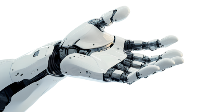 Futuristic Robotic Hand Open Palm Isolated on Transparent Background