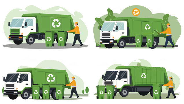 Waste Collection and Recycling Truck Illustration