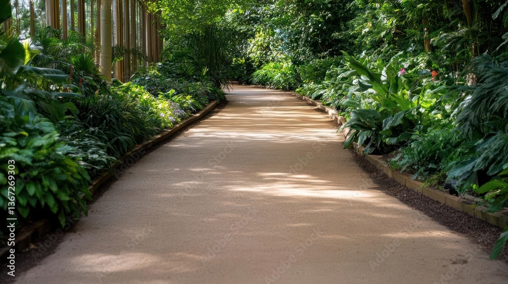 Aufkleber a sunlit pathway winds through lush greenery creating a serene atmosphere with vibrant foliage on bo