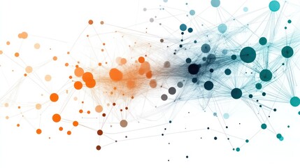 Interconnected Network with Orange and Blue Nodes on White Background