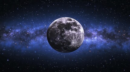 Stunning View of a Full Moon Surrounded by Stars in a Majestic Night Sky