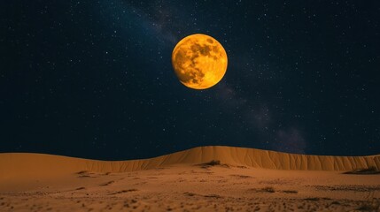 Stunning Full Moon Illuminates Desert Landscape Under Starry Night Sky