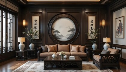 Chinese Traditional Living Room Mockup