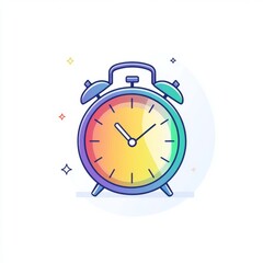 Colorful alarm clock graphic illustration, digital design, showing time, with abstract background