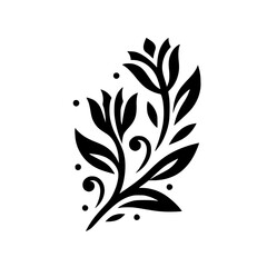 Bold Floral Silhouette: Black Botanical Design on White Canvas