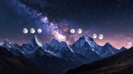 Stunning Night Sky Above Majestic Snow-Capped Mountains with Milky Way and Stars Visible