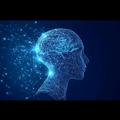 Digital Silhouette Of The Human Head With A Blue Network Illustration