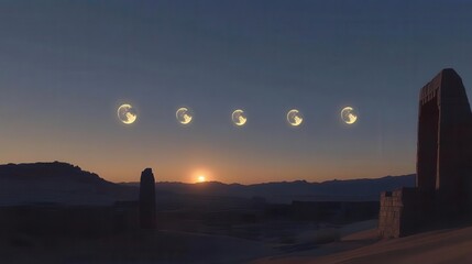 Timelapse Sequence of a Beautiful Sunrise Over Rugged Mountains in a Serene Desert Landscape