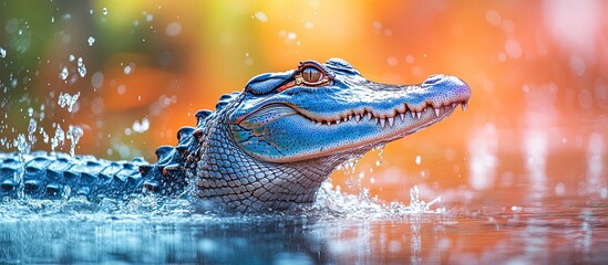 Spectacular Blue Crocodile Emerging from Water