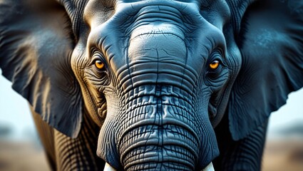 Close-Up of Majestic Elephant Face – Detailed Wildlife Portrait with Expressive Eyes