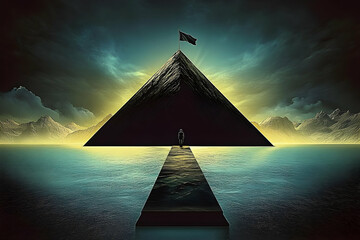 Illustration of a Mountain with Pathway Symbolizing Success and