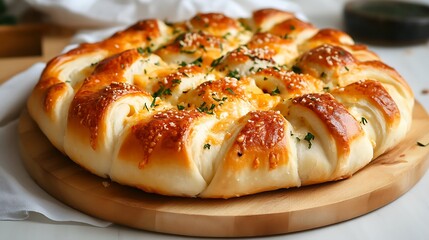 A close-up of a cheesy manakish with a golden crust